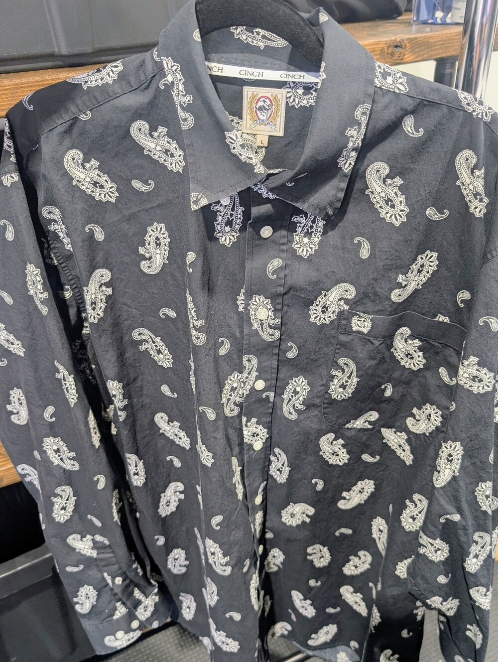 Cinch Black Shirt with White Paisley Print